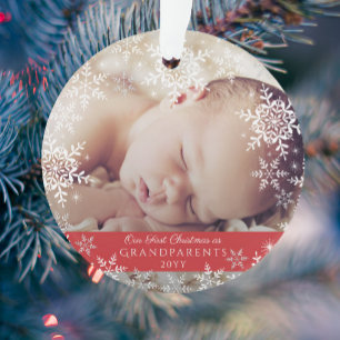 Erste Weihnachts-Schneeflocken der Großeltern Baby Ornament