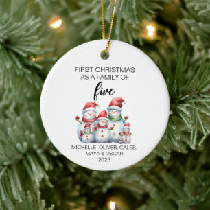 Erste Weihnachts-Schneemann-Familie mit Fünf Keramik Ornament