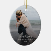 Erste Weihnachts-Script-Paare Foto Minimalistisch Keramik Ornament (Rechts)