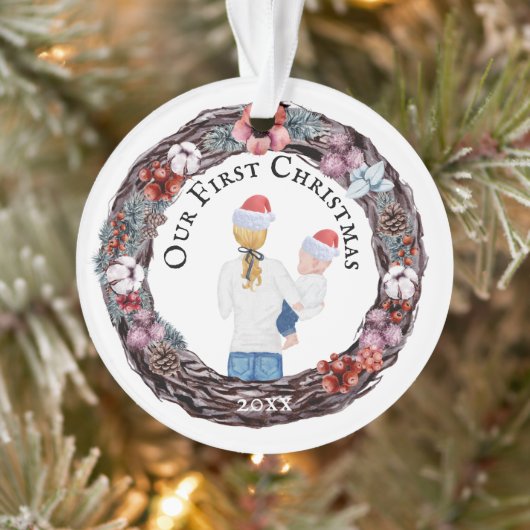 Erste Weihnachts-Single Mutter Weihnachtsmannmütze Ornament (Baum)