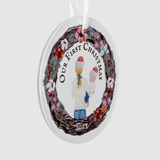 Erste Weihnachts-Single Mutter Weihnachtsmannmütze Ornament (Vorderseite)