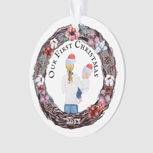 Erste Weihnachts-Single Mutter Weihnachtsmannmütze Ornament (Vorderseite)