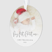 Erste Weihnachts-Skriptname Foto Overlay Ornament (Vorderseite)