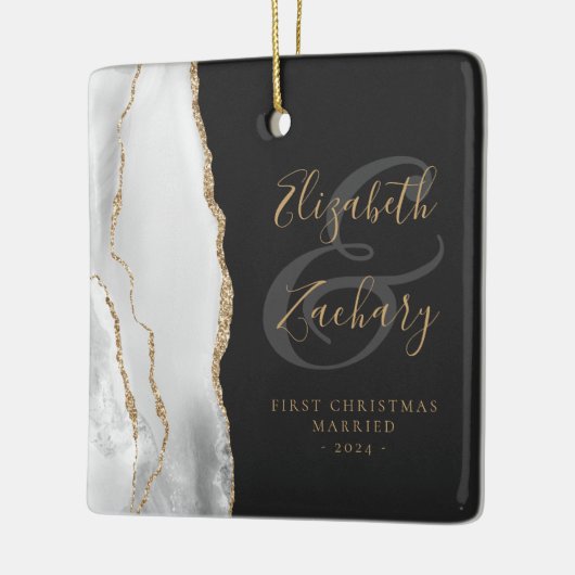 Erste Weihnachts Verheiratet Grau Agate Gold Scrip Keramikornament (Links)