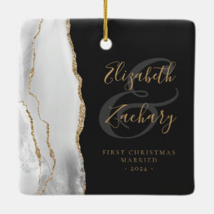 Erste Weihnachts Verheiratet Grau Agate Gold Scrip Keramikornament