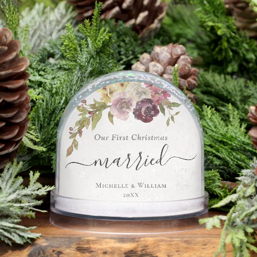 Erste Weihnachts-Verheiratete Blumenmonogramm-Foto Schneekugeln (Winter)