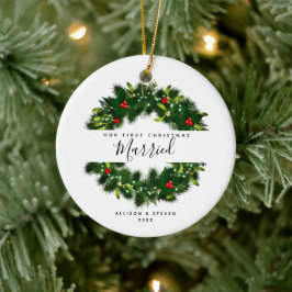 Erste Weihnachts-Verheiratete Schrift Personalisie Keramik Ornament