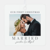 Erste Weihnachts-Verheiratete Script-Kalligrafie-F Ornament Aus Metall (Vorderseite)