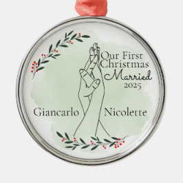 Erste Weihnachts-Verheiratete Verriegelungshandbüg Ornament Aus Metall