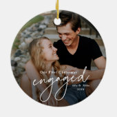 Erste Weihnachts Verlobt Handgeschriebenes Foto Keramik Ornament (Hinten)