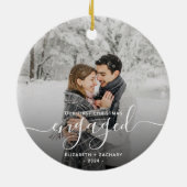 Erste Weihnachts Verlobte benutzerdefinierte Foto Keramik Ornament (Hinten)