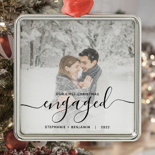 Erste Weihnachts Verlobte benutzerdefinierte Foto Ornament Aus Metall