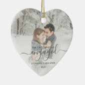 Erste Weihnachts Verlobte Custom Foto Green Script Keramik Ornament (Rechts)