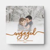 Erste Weihnachts Verlobte Foto Copper Script Fotoplatte (Vorderseite)