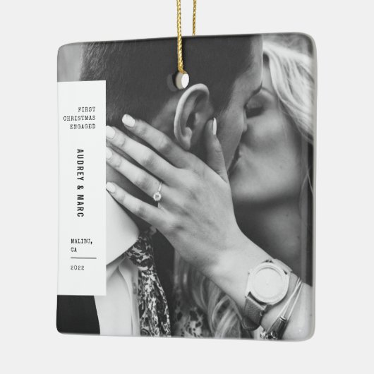 Erste Weihnachts Verlobten Couple Foto Minimalisti Keramikornament (Links)