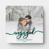 Erste Weihnachts Verlobtes Foto Aquamarin Blue Scr Fotoplatte (Vorderseite)