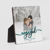 Erste Weihnachts Verlobtes Foto Aquamarin Blue Scr Fotoplatte (Vorderseite)