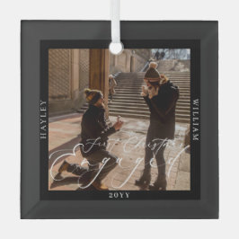 Erste Weihnachts Verlobtes Foto Black Ornament Aus Glas
