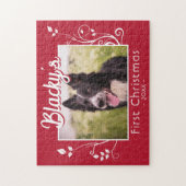 Erste Weihnachts Welpe Foto Foliage Red Puzzle (Vertikal)