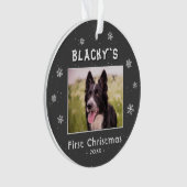 Erste Weihnachts Welpe Grau Snowflakes Foto Ornament (Vorderseite)