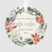 Erste Weihnachts-Winter-Blumengold-Foto zurück Ornament (Vorderseite)