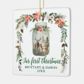 Erste Weihnachts-Winter-Dealer Grünes FOTO BACK Keramikornament (Links)