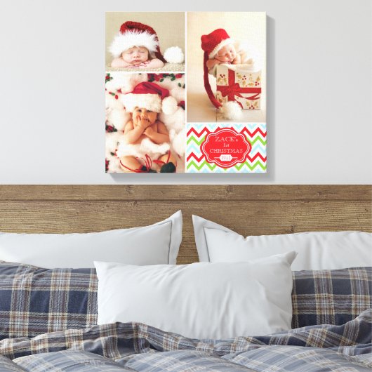 Erste Weihnachts-Zickzack-Baby-FotoCollage Leinwanddruck (Insitu (Schlafzimmer))