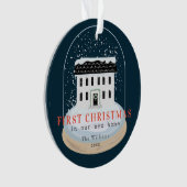 Erste Weihnachts-Zuhause Snow Globe Navy Holiday F Ornament (Vorderseite)