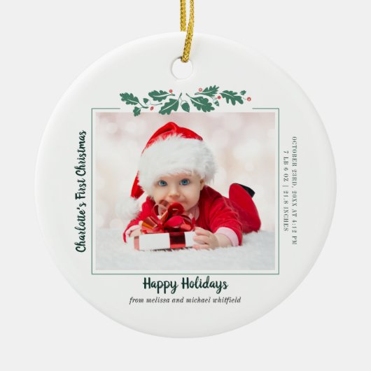 Erste Weihnachtsbaby-Collage Holiday Familie Keramik Ornament (Vorne)