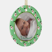 Erste Weihnachtsbaby-Foto mit Schneemann Keramik Ornament (Rechts)