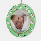 Erste Weihnachtsbaby-Foto mit Schneemann Keramik Ornament (Links)