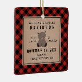 Erste Weihnachtsbabys Details Roter Karierter Bär Keramikornament (Rechts)