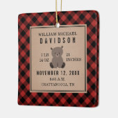 Erste Weihnachtsbabys Details Roter Karierter Bär Keramikornament (Links)