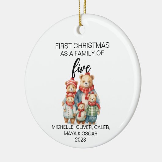 Erste Weihnachtsbärenfamilie von fünf Keramik Ornament (Links)
