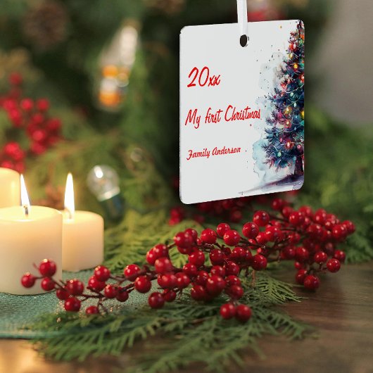 Erste Weihnachtsbaum Foto Metal Square Ornament