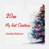Erste Weihnachtsbaum Foto Metal Square Ornament (Vorderseite)