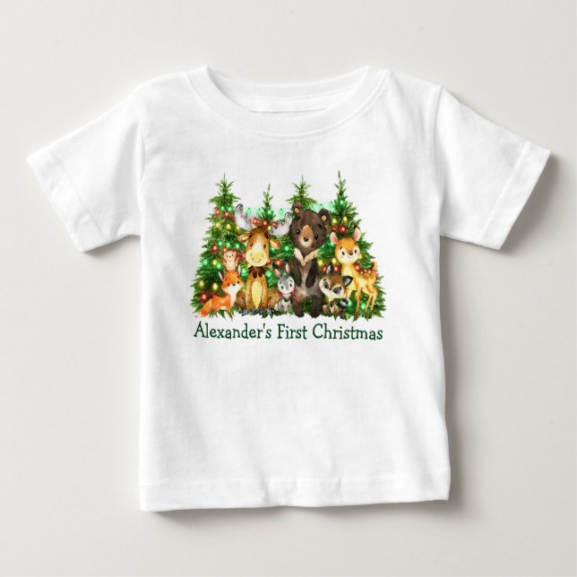 Erste Weihnachtsbeleuchtung Waldtiere Baby T-shirt (Vorderseite)