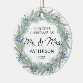 Erste Weihnachtsbezeichnung Mr. & Mrs. Keramik Ornament (Links)