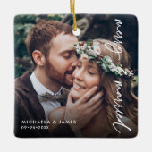 Erste Weihnachtsbezeichnungen und Datum 2-Foto Keramikornament (Vorderseite)