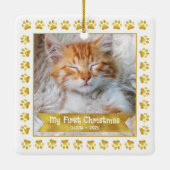 Erste Weihnachtsbriefe Kitten Foto Gold Paws Custo Keramikornament (Rückseite)
