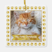 Erste Weihnachtsbriefe Kitten Foto Gold Paws Custo Keramikornament (Vorderseite)