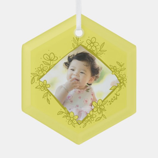 Erste Weihnachtsdekoration des Babys - Gelb Ornament Aus Glas (Vorderseite)
