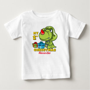 Erste Weihnachtsdinosaurier-Gewohnheit Baby T-shirt