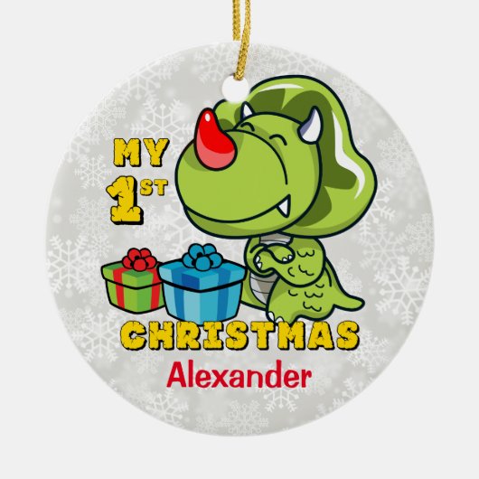 Erste Weihnachtsdinosaurier-Gewohnheit Keramikornament (Vorne)