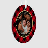 Erste Weihnachtseltern Rustikales Kariertes Foto Ornament (Vorderseite)