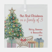 Erste Weihnachtsfamilie 3 Weihnachtsbaum Crib Gl Ornament Aus Glas (Vorderseite)