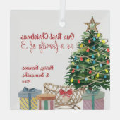 Erste Weihnachtsfamilie 3 Weihnachtsbaum Crib Gl Ornament Aus Glas (Rückseite)