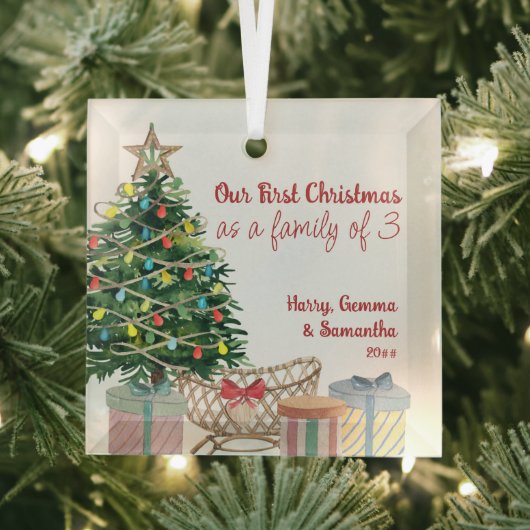 Erste Weihnachtsfamilie 3 Weihnachtsbaum Crib Gl Ornament Aus Glas (Insitu)