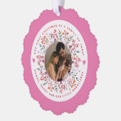 Erste Weihnachtsfamilie aus drei rosa Foto Ornament Karte (Links)