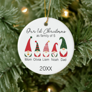 Erste Weihnachtsfamilie aus fünf Gnome Skandinavis Keramik Ornament
